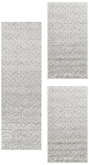 Teppium Teppich Geometrisch Design, Rechteckig, Höhe: 25 mm, Schlafzimmer Teppich Bettumrandung Läufer Set 3 teilig Creme-2