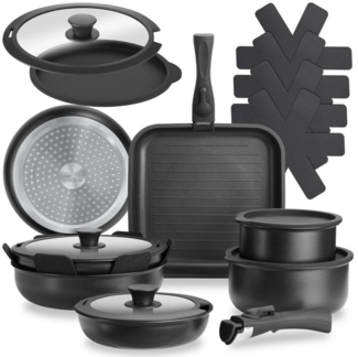 tectake Topf-Set Kochtopfset, Aluminium (Komplettset, 17-tlg), 17-teilig, für Induktion geeignet