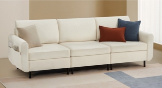 VASAGLE Modulares Sofa mit Armlehnen, Stoff cremeweiß, 79 x 237 x 85,6 cm