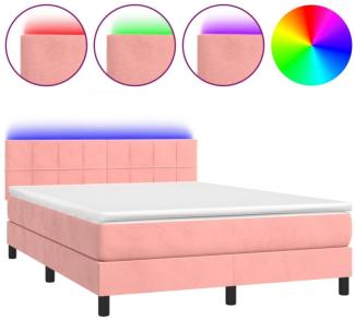vidaXL Boxspringbett mit Matratze & LED Rosa 140x200 cm Samt 3134410