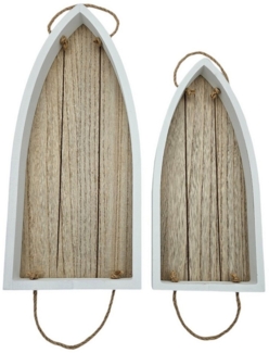 Meinposten Dekotablett Boot Schale Set Wanddeko Maritim Kerzenteller Weiß Holz Hängend (2 St, 2er Set)