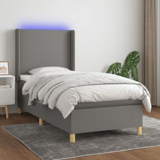 vidaXL Boxspringbett mit Matratze & LED Stoff Dunkelgrau 80x200 cm, Härtegrad: H2 [3138670]