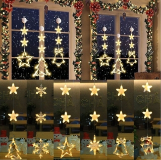 PRIISF LED-Lichtervorhang Sterne LED-Lichterkette Fenster Beleuchtung mit Saugnapf Weihnachten, Weihnachtsbaum Vorhang Lichter Nachtlicht Xmas Party
