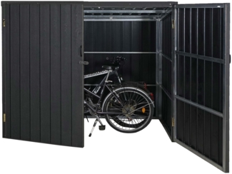 WPC-Fahrradgarage HWC-J29, Geräteschuppen Fahrradbox, Metall Holzoptik abschließbar ~ 2 Räder 172 x 213 x 112 cm anthrazit