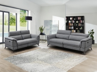 Vente-unique - Relaxsofa Ecksofa elektrisch 3+2 Sitzer - Stoff - Grau - MACARI