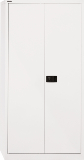 BISLEY Universal Garderobenschrank abschließbar - Stahlschrank mit Hutboden & Kleiderstange, Mitteltrennwand & 3 Fachböden, Flügeltürenschrank mit 3-Punkt-Schloss - Farbe: verkehrsweiß, E782AAG-696