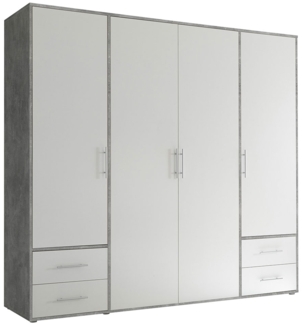 Drehtürenschrank Valderas / Valencia , Holzwerkstoff , Grau, Weiß , 206 x 195 x 60 cm