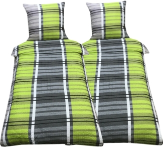 Visaggio Bettwäsche 135x200 cm oder 155x220 cm Allergiker geeignet, Seersucker, 4 teilig, Grün Grau gestreift modern