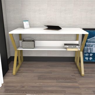 Elegant Study Desk, White & Gold, 120 x 72.8 x 60 cm | 100% Melamine Coated Particle Board, 18 mm Thick | Perfect for Modern Home Office & Study