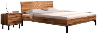 Bett Seiba 2 Wildeiche massiv 200x200 mit Holzkopfteil und Metallbeinen