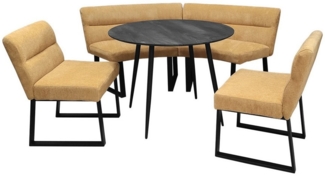 HTI-Living Essgruppe Sitzgruppe Liron Tisch, 2 Bänke und 2 Stühle Gelb, (Set, 5-tlg, 1 Tisch, 2 Sitzbänke, 2 Stühle), Essgruppe rund gepolstert Kufengestell