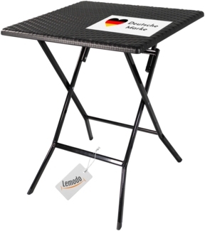 Klapptisch in Rattan-Optik, schwarz, Balkontisch mit Tischplatte 62 x 62 cm (L x B)