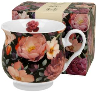 DUO FLORAL Retro Becher 500 ml SPRING ROSES BLACK New Bone China Porzellan