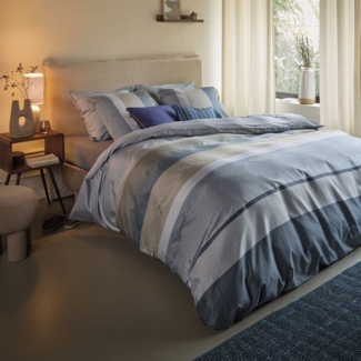 Beddinghouse Mako Satin Bettwäsche Marthe blau grün Streifen 135x200