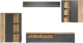 Wohnwand Esteban in grau und Eiche Evoke 340 cm