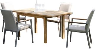Sonnenpartner 5-tlg Sitzgruppe United Alu champagner/Teakholz 120/165x75 cm
