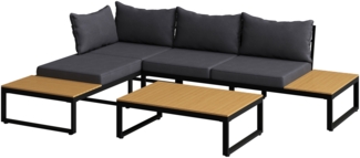 STEELSØN 'Zandra' Gartenlounge-Set, Aluminium & Akazienholz, schwarz