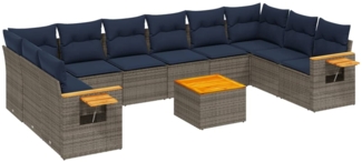 vidaXL 11-tlg. Garten-Sofagarnitur mit Kissen Grau Poly Rattan 3227174
