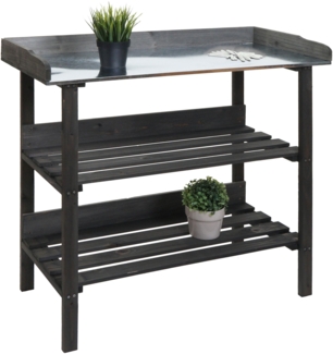 Pflanztisch HWC-O14, Gärtnertisch Blumentisch Pflanzregal, Outdoor Holz Tanne FSC®-zertifiziert, 86x92x41cm ~ anthrazit