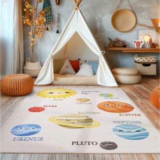 SIMPEX24 Teppich Planeten, Rechteckig, Höhe: 7 mm, Jungen-Mädchen Babyzimmer Teppich Kinderzimmer