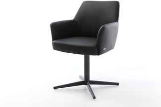 Drehstuhl Xana-Flex mit Armlehnen Echt-Leder Schwarz Fußkreuz Schwarz 360° drehbar Taschenfederkern