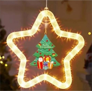 QUBEBU LED-Lichterkette LED Weihnachtsstern Beleuchtet Glocke Weihnachtsmann Weihnachtsdeko, LED-Lichtervorhang Xmas Fenster Silhouette Stern Batteriebetrieben