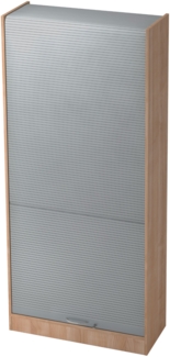 bümö Rollladenschrank in Nussbaum/Silber mit Bogengriff - Vertikal Jalousieschrank 90 cm breit, Aktenschrank abschließbar, Büroschrank für Ordner & Co, SET90-N-S-BM