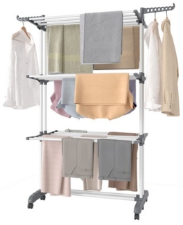 SONGMICS Wäscheständer, Standtrockner 4 Ebenen, Flügelwäscheständer, klappbare Flügel, mit Rollen, 63,5 x 125,5 x 173 cm, groß, einfacher Aufbau