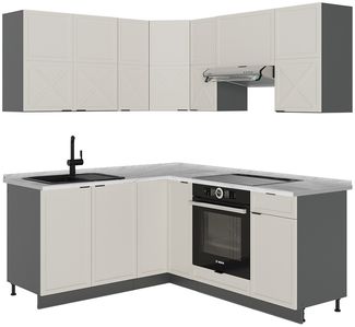 Eckküche Fame-Line GrauBeige/Anthrazit 190 x 46 cm ohne Arbeitsplatte Vicco