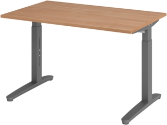 bümö manuell höhenverstellbarer Schreibtisch 120x80 in Nussbaum, Gestell in graphit - PC Tisch höhenverstellbar & klein, höhenverstellbarer Tisch Büro, kleiner Computertisch verstellbar, X12-N-GG