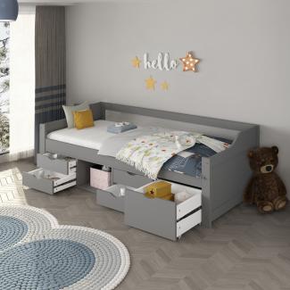 HOME DELUXE Kinderbett COSMOS mit Schubladen und Matratze - 90 x 200 cm Grau