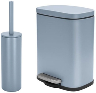 spirella Badaccessoires-Sets AKIRA, Badezimmer Zubehör-Set, 2-tlg, bestehend aus Kosmetikeimer 5L Treteimer mit SoftClose Absenkautomatik und WC Garnitur mit hygienischem Innenbehälter und Deckel, Stahl matt-satiniert, angesagte Trendfarben, fog blau, ...