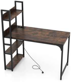 COSTWAY Schreibtisch, mit Ladestation, Regal-Schreibtisch 120x65cm, Metall