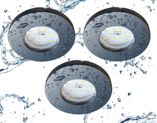 TRANGO LED Einbauleuchte, 3er Set 6729IP65-031MO IP65 LED Einbaustrahler in Anthrazit matt inkl. 3x5 Watt 3000K warmweiß Ultra Flach LED Modul für Bad Einbauspots, Dusche Deckenstrahler, Deckenlampe, Badleuchte
