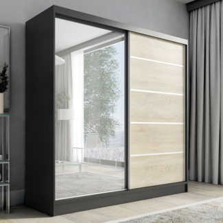 A&J MöbelLand Schwebetürenschrank NERO 200 cm mit Spiegel drei Schubladen