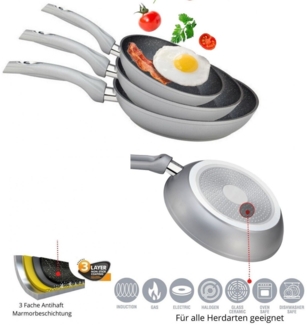 Bratpfanne Pfannen Set 3-tlg beschichtet Induktion Cheffinger Silber CF-FA03
