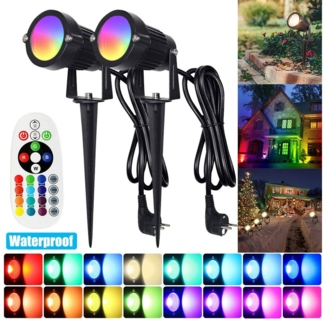 LMaxhome LED Gartenstrahler RGB Strahler Gartenbeleuchtung mit Fernbedienung, IP65 Wasserdicht, 6W (1St), LED fest integriert, 16 Faben, 4 Modi, 90° einstellbar, Memory Funktion, mit 1,5m Kabel Außen Landschaft