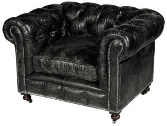 Casa Padrino Chesterfield Luxus Echt Leder Sessel Vintage Leder Kensington Schwarz - Club Sessel