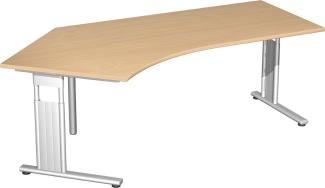 Winkelschreibtisch S-617315-BS, 135 Grad links Lissabon, 216,6 x 113,1 x 68-82 cm, Buche / Silber