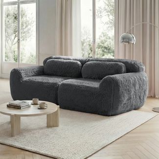 Flieks 2-Sitzer Sofa, rahmenlos modular Sofa mit 2 Kissen, rutschfester Boden, Plüsch, Grau