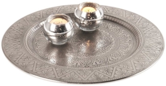 Marrakesch Orient & Mediterran Interior Tablett Orientalisches rundes Tablett aus Metall Manar 35cm, Handarbeit