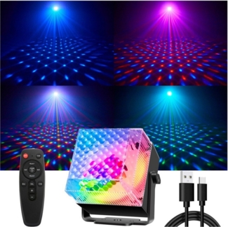 QUBEBU LED Discolicht RGB Bühnenlicht Club Disco Party DJ Show Scheinwerfer Beleuchtung, 5W, LED fest integriert, Automatisches Stroboskop,Discolicht Scheinwerfer für DJ, Fernsteuerung, Sie bietet sieben Lichteffekte und vier Beleuchtungsmodi