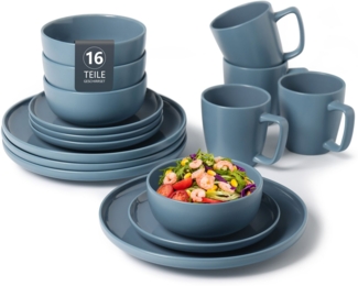 my home Geschirr-Set Timula, außen matt, innen glänzend (16-tlg), 4 Personen, Steinzeug, spülmaschinenfest und mikrowellengeeignet
