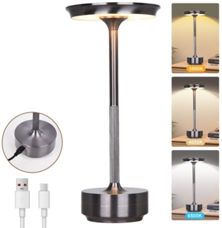 Rosnek LED Tischleuchte Tischlampe Kabellose Dimmbar Leseleuchte, USB Aufladbar, Wasserdichtes, Grau, LED fest integriert, Kaltweiß, Warmweiß, Naturweiß, mit Touch-Schalter Leicht Schreibtischlampe für Wohnzimmer Büro