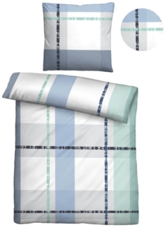 Traumhaft schlafen - Castell - Markenbettwäsche Mikrofaser Seersucker Bettwäsche 0260746 KARO, eisblau, 1x 155x220 cm + 1x 80x80 cm