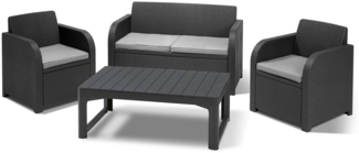 Dmora Loungeset für draußen Joliette, Outdoor-Lounge mit Couchtisch, Terrassenset mit Kissen, 129x62 h77 cm, Anthrazit