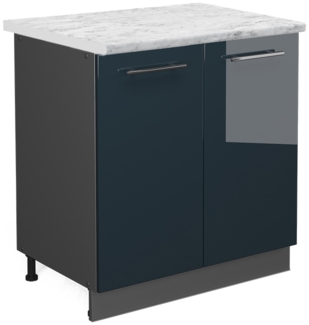 Spülenunterschrank Fame-Line Dunkelblau Hochglanz 80 cm mit Regal, AP Marmor Vicco