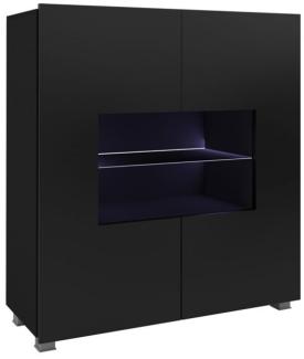 Highboard Schrank Vitrine LABRI 100x105x35cm Schwarz Hochglanz + LED