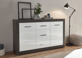 Etero Kommode Sideboard 164cm dark concret weiß Hochglanz Modern