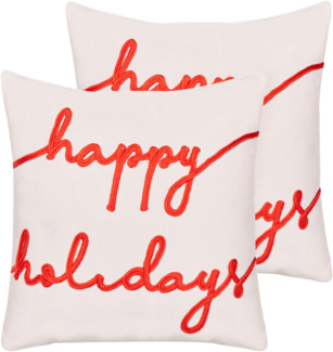 Kissen 2er Set Mit Aufschrift EXACUM Samtstoff 45 x 45 cm Weiß